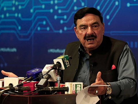 Pakistan's Interior Minister Sheikh Rashid speaks during a press conference on the brief abduction of the daughter of Afghan ambassador to Pakistan, in Islamabad on July 18, 2021. 