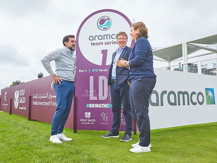 Golf Saudi's Yasir Al Rumayyan, Jonathan Smith and Alex Armas, CEO, Ladies European Tour