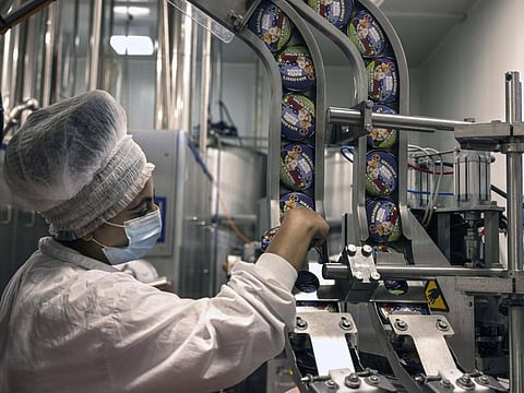 An Israeli worker at the Ben & Jerry's ice-cream factory in the Be'er Tuvia Industrial area, on July 20, 2021.  