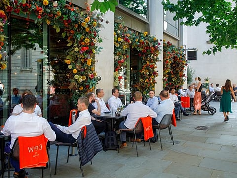 A restaurant in the City of London on July 20, 2021.  The highest numbers of new cases were reported from Indonesia (350,273 new cases; up 44 per cent), Britain (296,447 new cases; up 41 per cent).