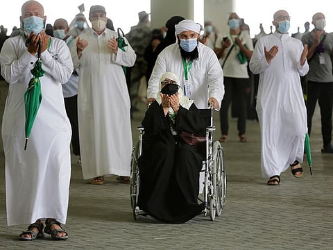 Pilgrims pray after participating in the symbolic stoning of the devil ritual during the Hajj pilgrimage in Mina in a file photo.