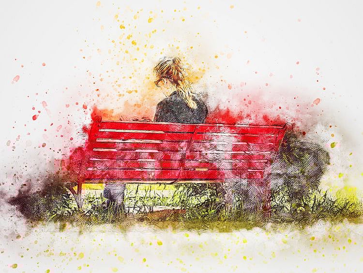 Garden bench woman reading peaceful