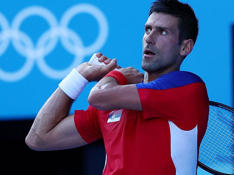 Novak Djokovic of Serbia in action during his first-round match against Hugo Dellien 