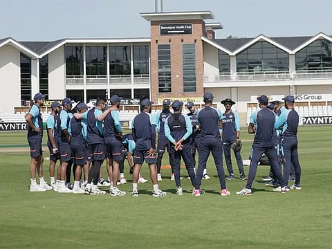 Indian players are seen during a training session at Chester-le-Street, Durham.