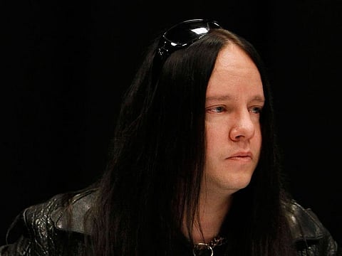 Slipknot band member Joey Jordison participates in a news conference about the death of bassist Paul Gray on May 25, 2010, in Des Moines, Iowa