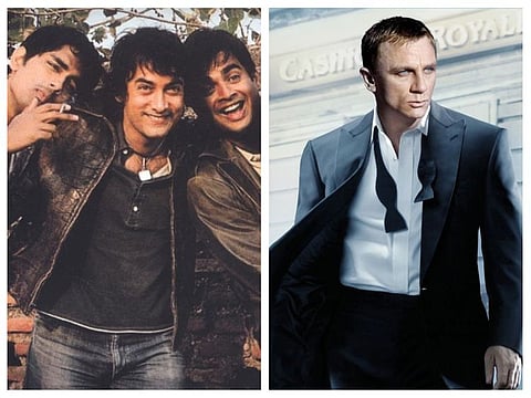 A still from Rang De Basanti and a poster of Daniel Craig in Casino Royale