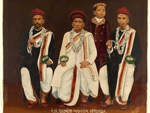 This undated handout picture released by the National Gallery of Australia shows the historical group portrait of a Gujarati family. - Australia will return 14 artworks to India, including at least six believed to have been stolen or illegally exported, the National Gallery announced on July 29, 2021. 
