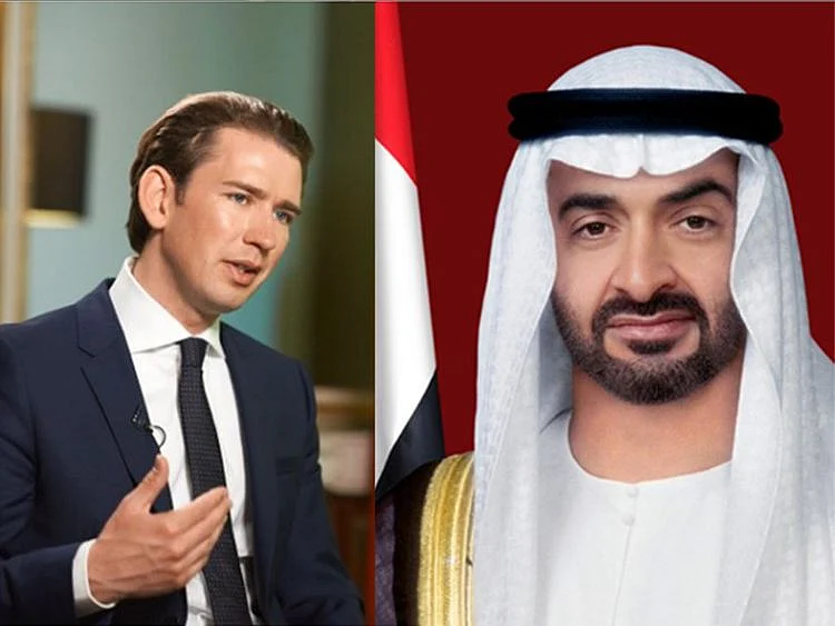 His Highness Sheikh Mohamed bin Zayed Al Nahyan, Crown Prince of Abu Dhabi and Deputy Supreme Commander of the UAE Armed Forces, and Sebastian Kurz, Federal Chancellor of the Republic of Austria.