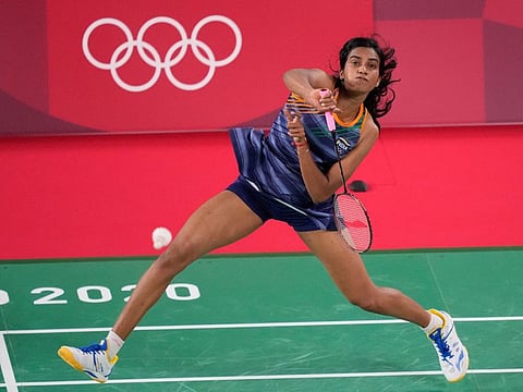 India's star shuttler PV Sindhu during her straight games win against Mia Blichfeldt of Denmark on her way to quarter finals on Thursday. 