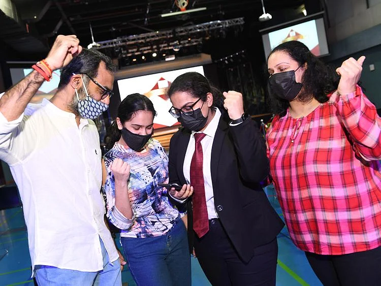 Kaavya Kalani (third fromleft) celebrates