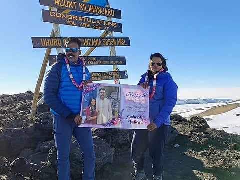 The adventurous couple, Satheesh Murugan and Indira Satheesh, reached the summit of Mt Kilimanjaro on July 8.