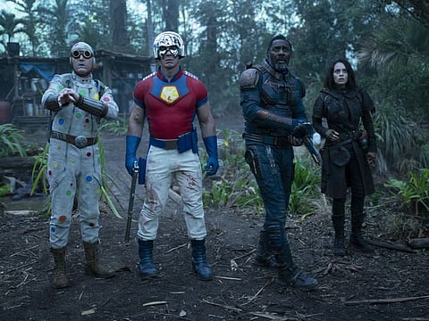 This image provided by Warner Bros. Pictures shows David Dastmalchian, from left, John Cena, Idris Elba and Daniela Melchior in a scene from "The Suicide Squad."