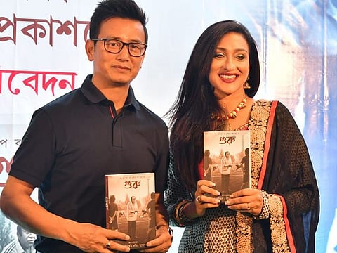 Baichung Bhutia, Indian football icon and TV pundit, and actor Rituparna Sengupta at the book launch on legendary coach PK Banerjee.