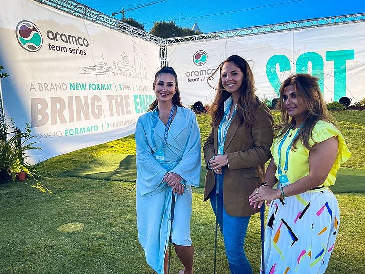 Hana Basrawi, Nawal Alkhalawi and Maram Albutairin at the Aramco Team Series event in Spain