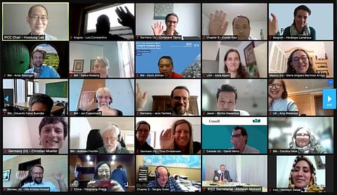 Scientists from Working Group I attend a session of Intergovernmental Panel on Climate Change (IPCC) conducted online, in this screenshot uploaded to Twitter on August 7, 2021.  