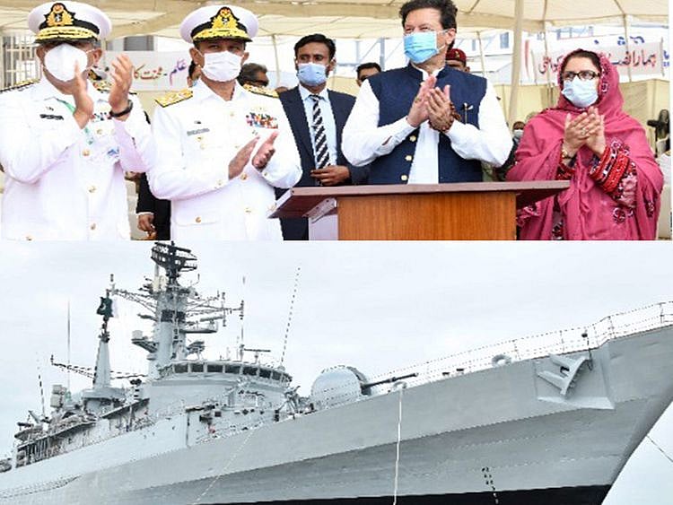 Imran Khan during the inauguration of the 7,300-tonne capacity shiplift and transfer system at Karachi Shipyard.