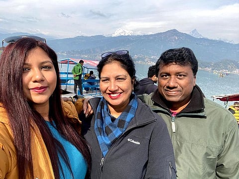 Sabu Alamittath, the latest Dubai Duty Free Millennium Millionaire winner, with his family. 