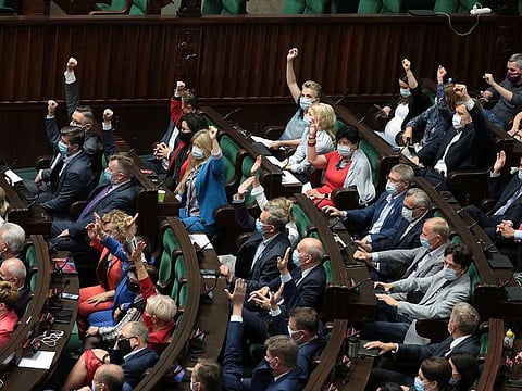 Lawmakers attend a session of the parliamentary commission on an amendment to the Broadcasting Act that would strengthen a ban on non-European firms controlling Polish broadcasters, in Warsaw, Poland August 11, 2021.