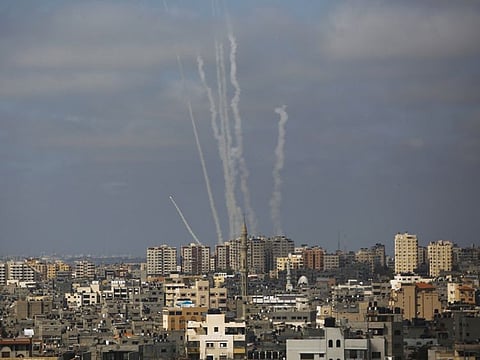 Rockets are launched from the Gaza Strip towards Israel in this May 20, 2021 photo.