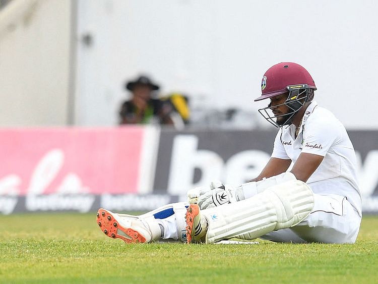 Kraigg Brathwaite of West Indies after being run out during day 2 of the 1st Test against Pakistan 