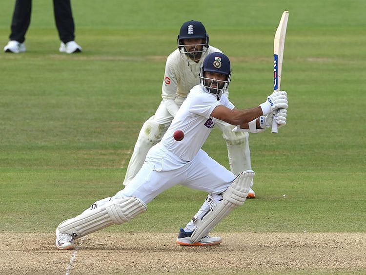 Ajinkya Rahane plays a shot during the 4th day of the second Test match between India and England at Lord's