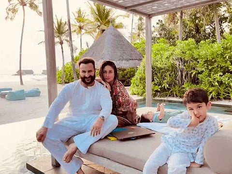 Kareena Kapoor with Saif, Taimur and Jeh in the Maldives.