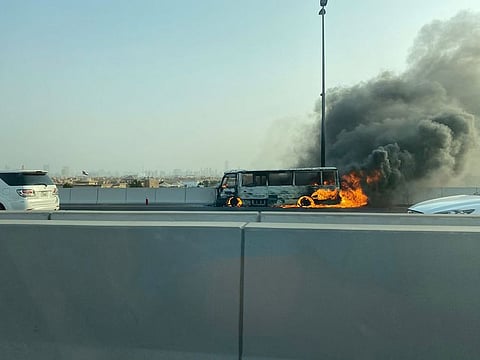 A vehicle caught fire on Umm Suqeim Street in Dubai on Tuesday