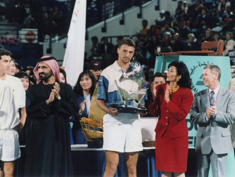 Sheikh Mohammed used to present the winner's trophies in the early days. Goran Ivanisevic, the former Wimbledon champion, after receiving the trophy from him in 1996.