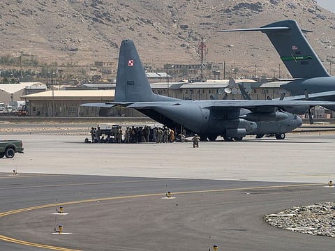 US military defend aircraft at Hamid Karzai International Airport in Kabul, Afghanistan August 17, 2021.