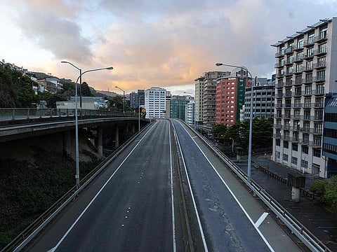An empty highway during a nationwide COVID-19 lockdown in Wellington on August 18, 2021.