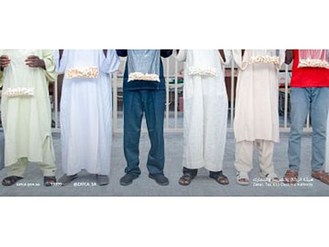 The cocaine haul is displayed after its seizure.