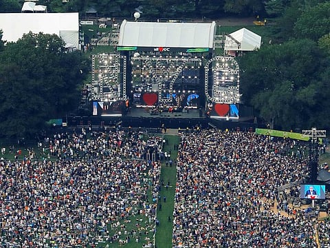 People gather in Central Park for the "We Love NYC: The Homecoming Concert" in Manhattan, New York City, US, August 21, 2021. 