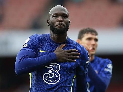 Chelsea's Romelu Lukaku celebrates after the match against Arsenal. Chelsea won 2-0 and Lukaku scored on his second debut for the Blues.
