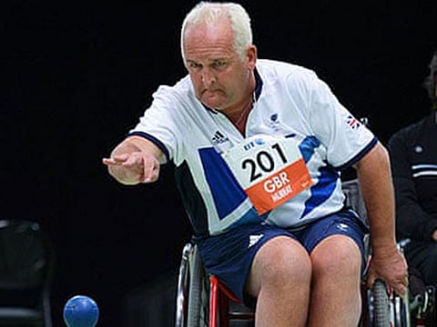 Great Britain's Nigel Murray in boccia action 