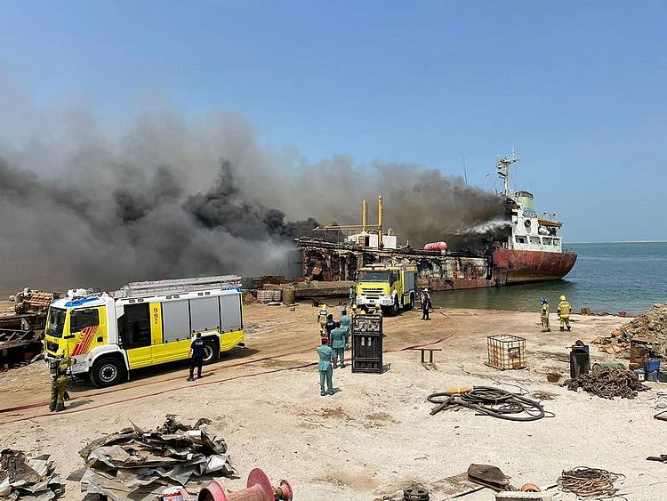 Ship fire Umm Al Quwain