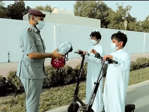 Screengrab of public awareness video explaining safe way to ride e-scooters in Sharjah