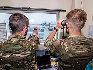 Members of the UK Armed Forces during their deployment to support the evacuation of British nationals and entitled personel at Kabul airport in Afghanistan.  