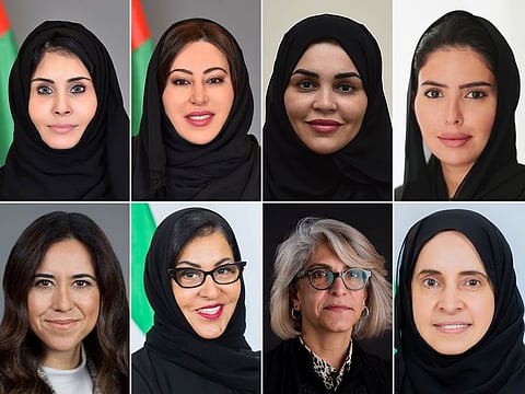 Emirati diplomats (left to right from top) Hanan Khalfan Al Alili, Fatima Al Mazrouie, Dr Eman Ahmed Al Salami, Hend Manea Saeed Al Otaiba, Lana Zaki Nusseibeh, Nabila Al Shamsi, Dr. Hessa Abdulla Al Otaiba, Hafsa Al Olama. 