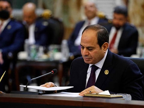 Egypt's President Abdul Fattah Al Sissi speaks during the Baghdad conference in the Iraqi capital on August 28, 2021.  