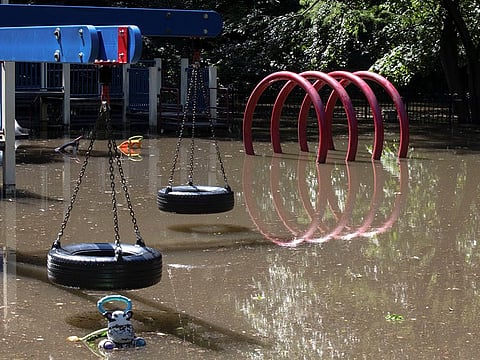 An empty flooded playground is seen after the remnants of Tropical Storm Ida brought drenching rain and the threat of flash floods and tornadoes to parts of the northern mid-Atlantic, in the Brooklyn borough of New York City, U.S., September 2, 2021.