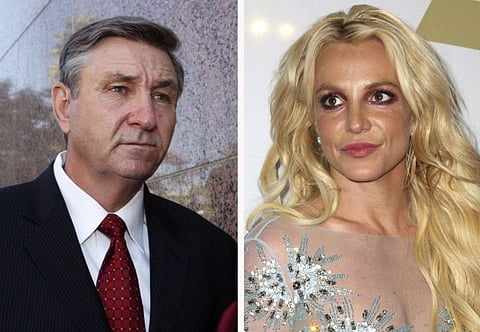 This combination photo shows Jamie Spears, left, father of Britney Spears, right.