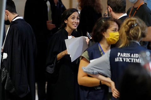 Olivia Ronen, lawyer of Salah Abdeslam, one of the accused, who is widely believed to be the only surviving member of the group suspected of carried out the attacks, is seen during a break on the first day of the trial of the Paris' November 2015 attacks at the Paris courthouse on the Ile de la Cite, on September 8, 2021.