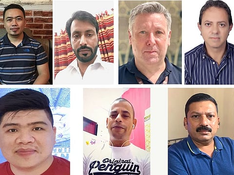 The seven winners (clockwise from top left): Jephie, Nazar, David, Kurken, Riyas, Foqruzzaman and Jovannie.