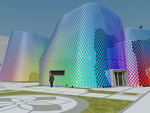The colours of the façade of the Pakistan Pavilion at Expo 2020 Dubai are symbolic of Pakistan's diverse seasons.