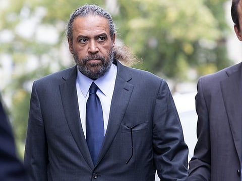 Sheikh Ahmad Al Fahad arrives at a Geneva's courthouse ahead of the verdict for a trial for forgery in connection with arbitration, in Geneva, on September 10, 2021. 