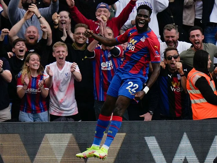 Crystal Palace's Odsonne Edouard celebrates after scoring his side's second goal against Tottenham Hotspur 