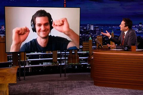 Actor Andrew Garfield during an interview with host Jimmy Fallon on September 13