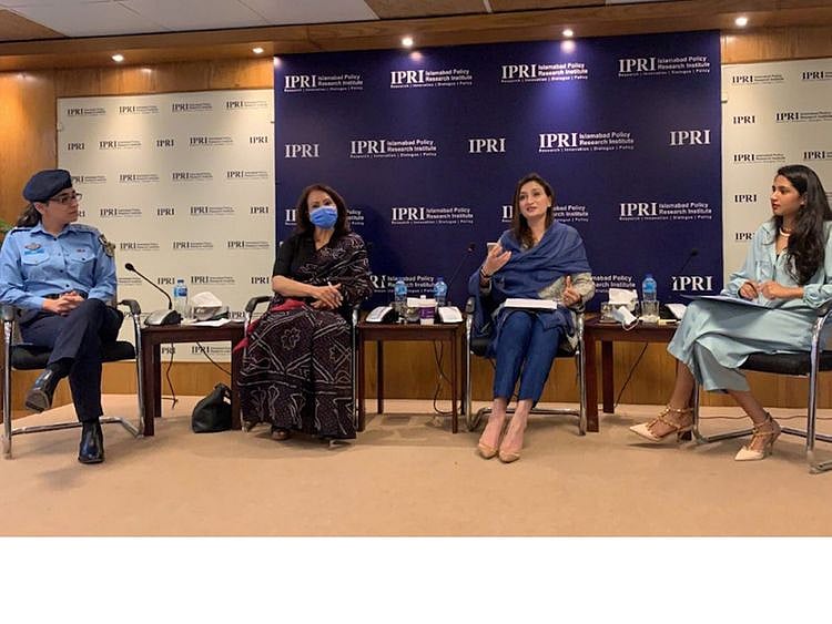  Parliamentary Secretary for Law and Justice Barrister Maleeka Bokhari, ASP Amna Baig, and human rights activist Farzana Bari attended the launch ceremony at IPRI in Islamabad on September 16, 2021.