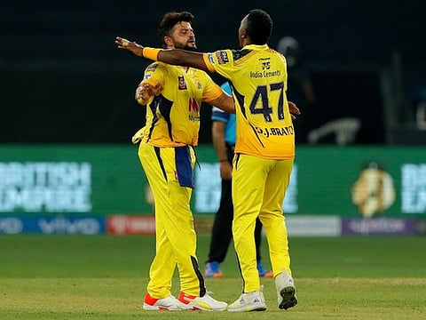 Dwayne Bravo of Chennai Super Kings celebrates the win over Mumbai Indians 