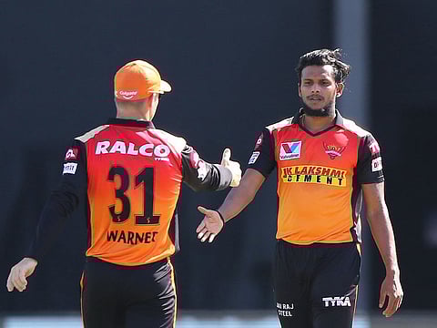 Sunrisers Hyderabad bowler Thangarasu Natarajan (right) became the first player of the UAE leg of the Indian Premier league to test positive for COVID-19.